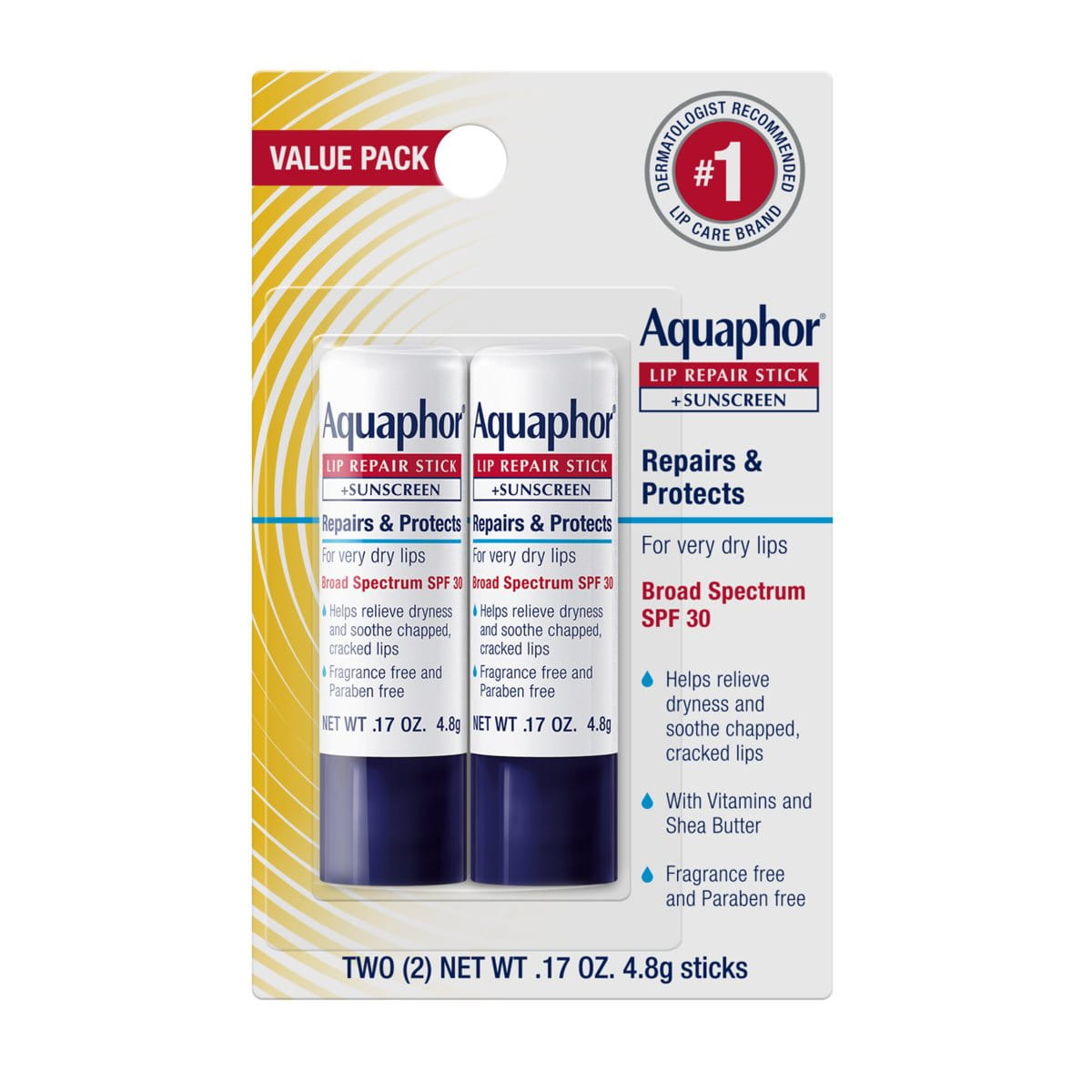 Aquaphor Lip Repair Stick + Sunscreen (Dual Pack)